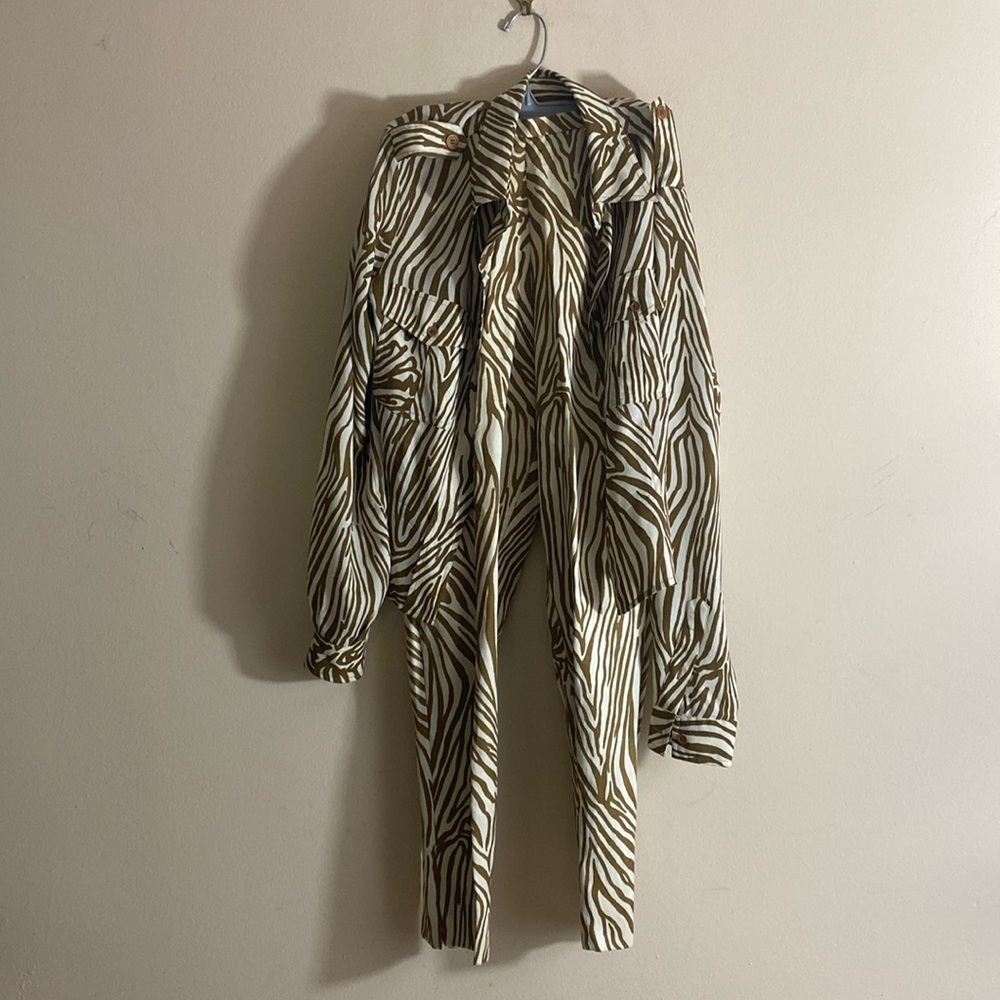 Vintage Finity Studio Silk and Linen Zebra Print Pantsuit